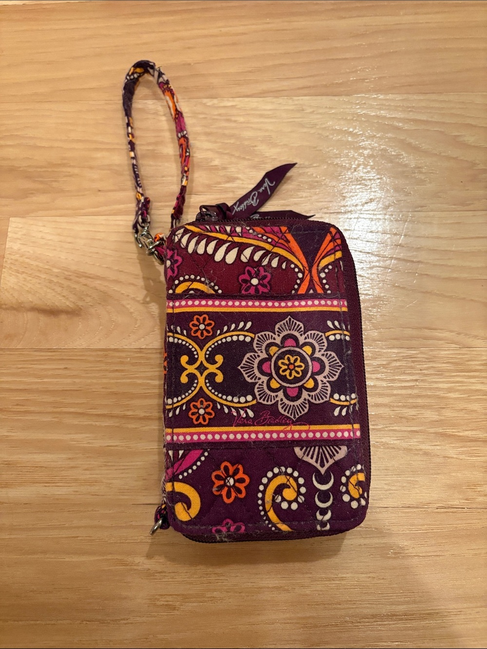 Vera Bradley Plum Paisley Wristlet Wallet with Floral Accents
